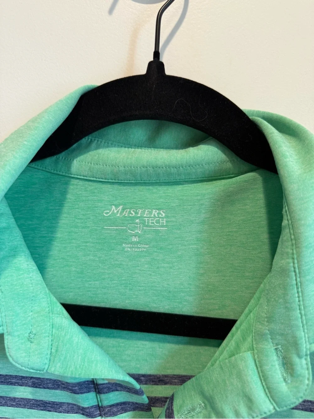 Masters Tech Golf Polo Shirt Men Medium Green Blue Striped Size Medium